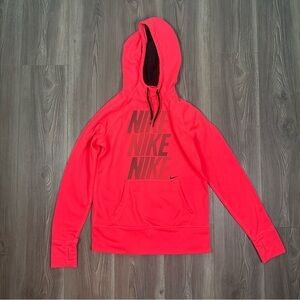 Nike Therma Fit Hoodie Women’s Medium Neon Pink Black Logo Pullover Sweatshirt